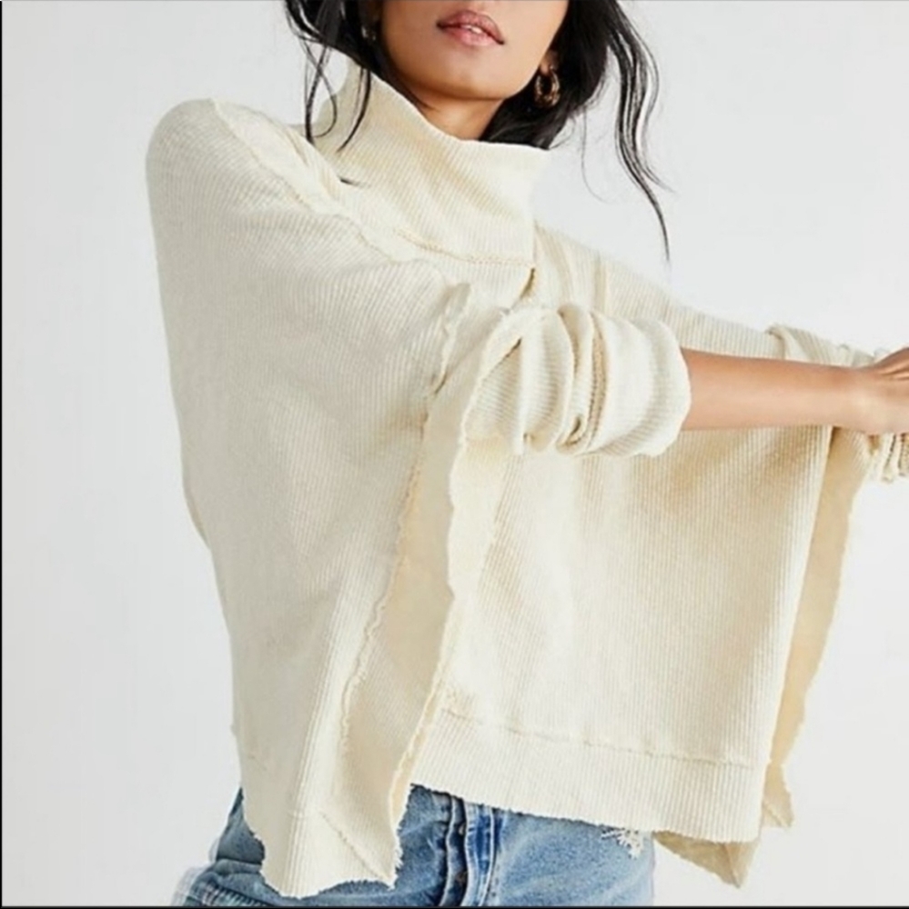 Free People Cream Cropped Turtleneck Sweater